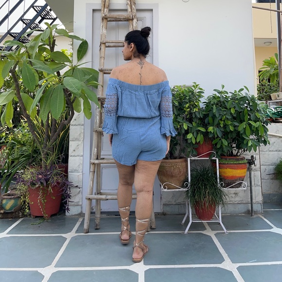 NWOT Blue Off Shoulder Romper / Playsuit - Picture 2 of 5